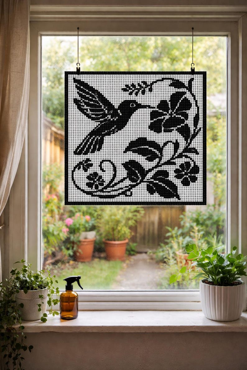 Hummingbird Filet Crochet Pattern Chart, Vintage Bird Lace Wall Hanging ...
