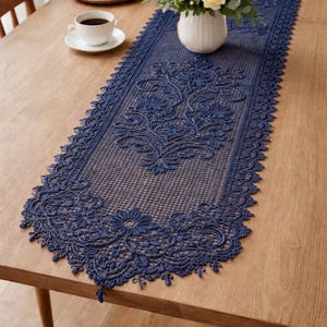 Filet Crochet Table Runner Pattern, Vintage Floral Lace Chart (PDF Download)