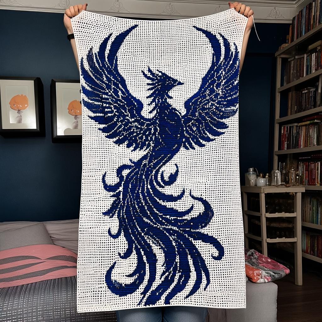 20 Crochet Filet Charts with Blankets, Doilies, and Motifs 14 Phoenix Rising Filet Crochet Chart