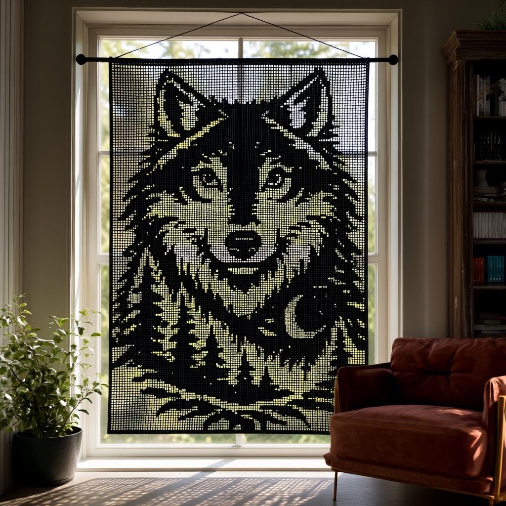 20 Crochet Filet Charts with Blankets, Doilies, and Motifs 13 Wolf Moon Filet Crochet Tapestry Chart