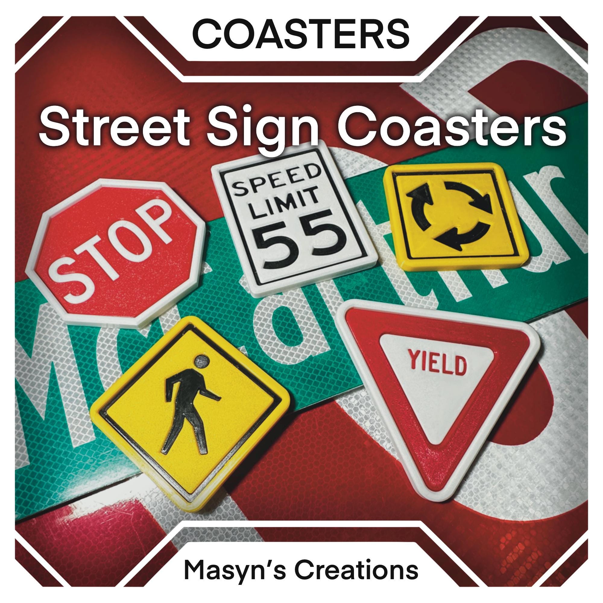 Street Sign Coaster Set, Car Lover Gift 3d Printed Coasters - Etsy
