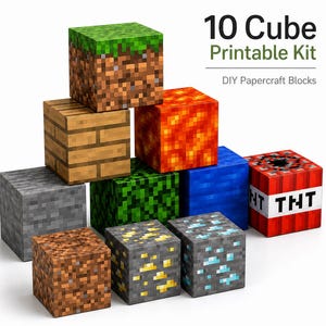 Voxel Block Papperspyssel Kit – 10 Utskrivbara Pixelkuber (Gamerfestdekor, STEM-aktivitet)