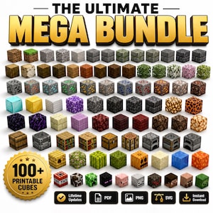 Gamer Papercraft Mega Bundle | 100+ Printable Voxel Cubes | PNG SVG PDF | Lifetime Updates | Diy Gamer Party Decorations