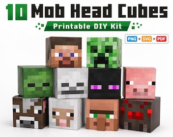 Cubos de cabezas de mob imprimibles PNG SVG PDF / Decoraciones de papel para fiestas de gamers