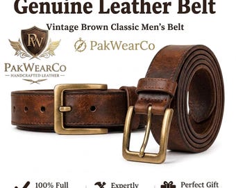 Men Leather Belt Handmade Full Grain Brown Vintage Accessory Gift For Him