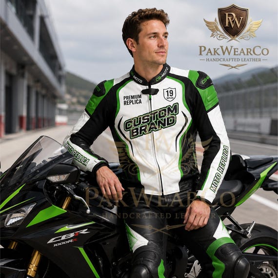 Custom Men Leather Motorcycle Racing Jacket Handmade Biker Protective Gear