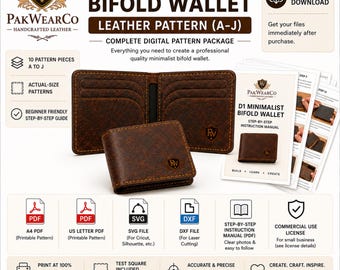 Leather Wallet Pattern PDF, Bifold Template, Minimalist Leathercraft, SVG DXF, Digital Download