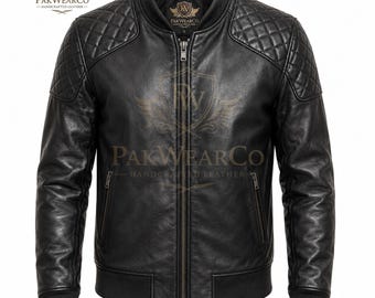 Schwarze Herren-Lederjacke im Cafe-Racer-Motorradstil, gesteppt, aus echtem Rindsleder, handgefertigt, individuelle Passform
