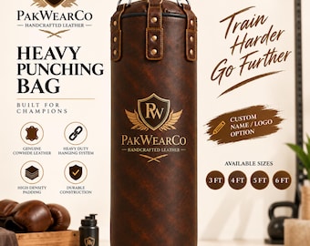 Leather Punching Bag, Custom Cowhide Heavy Bag, Personalized Boxing Gear, MMA Home Gym Equipment