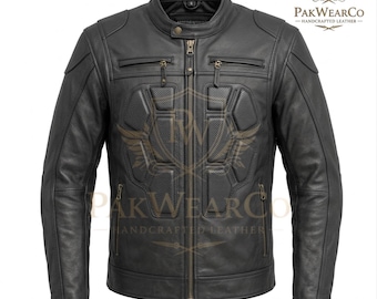 Herren Echtleder Cafe Racer Motorradjacke Winter Biker Mantel