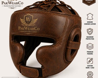 Custom Boxing Headgear, Personalized Leather Sparring Head Guard, Genuine Cowhide Boxing Training Gear