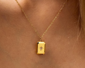 Pingente retangular relicário, pingente memorial personalizado, colar com pingente para foto infantil e pedra de nascimento, lembrança para a mãe, presente de aniversário.
