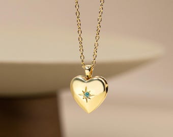 Hartmedaillonketting met geboortesteen, gegraveerde ketting, zilveren hartmedaillon, gepersonaliseerde ketting voor vrouwen, verjaardagscadeau, Moederdagcadeau
