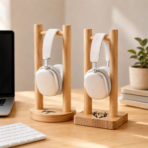 Wooden Headphone Stand Custom Engraved Headset Holder Personalized Desk Organizer Gift for Men