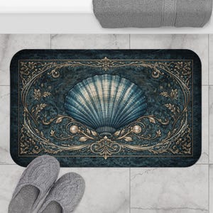 Dark Siren Seashell Bath Mat - Nautical Victorian Gothic Seashell Design