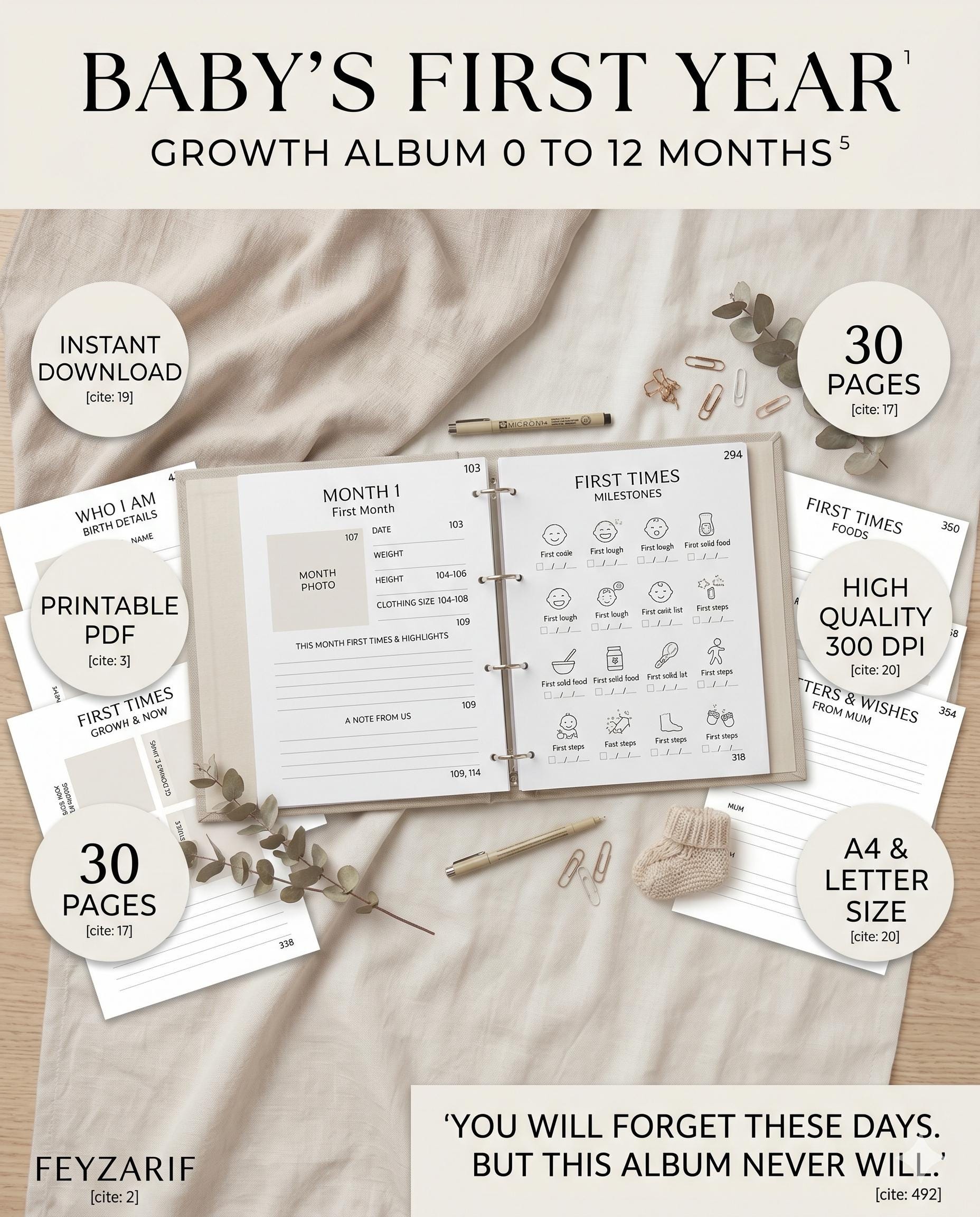 Baby First Year Memory Book | Milestone Tracker Photo Album (PDF ...