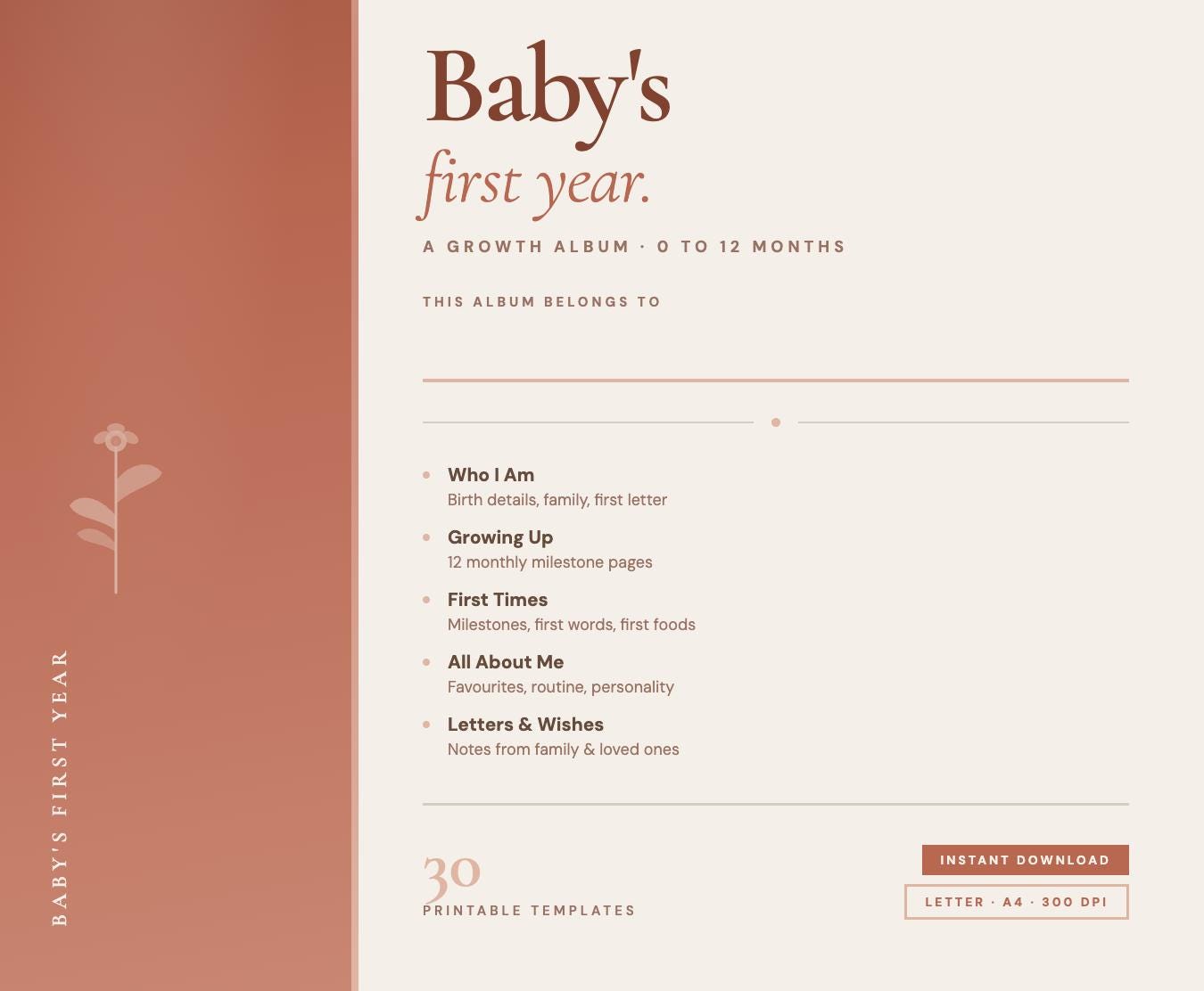Baby First Year Memory Book | Milestone Tracker Photo Album (PDF ...