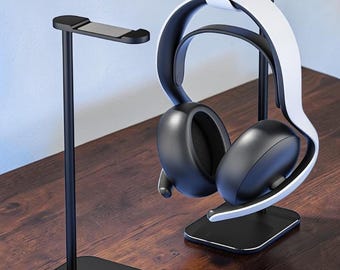 Elegant headsethållare, minimalistisk mattsvart headsetvagga, modern hörlursdisplaystation, teknikinredning för hemmakontor