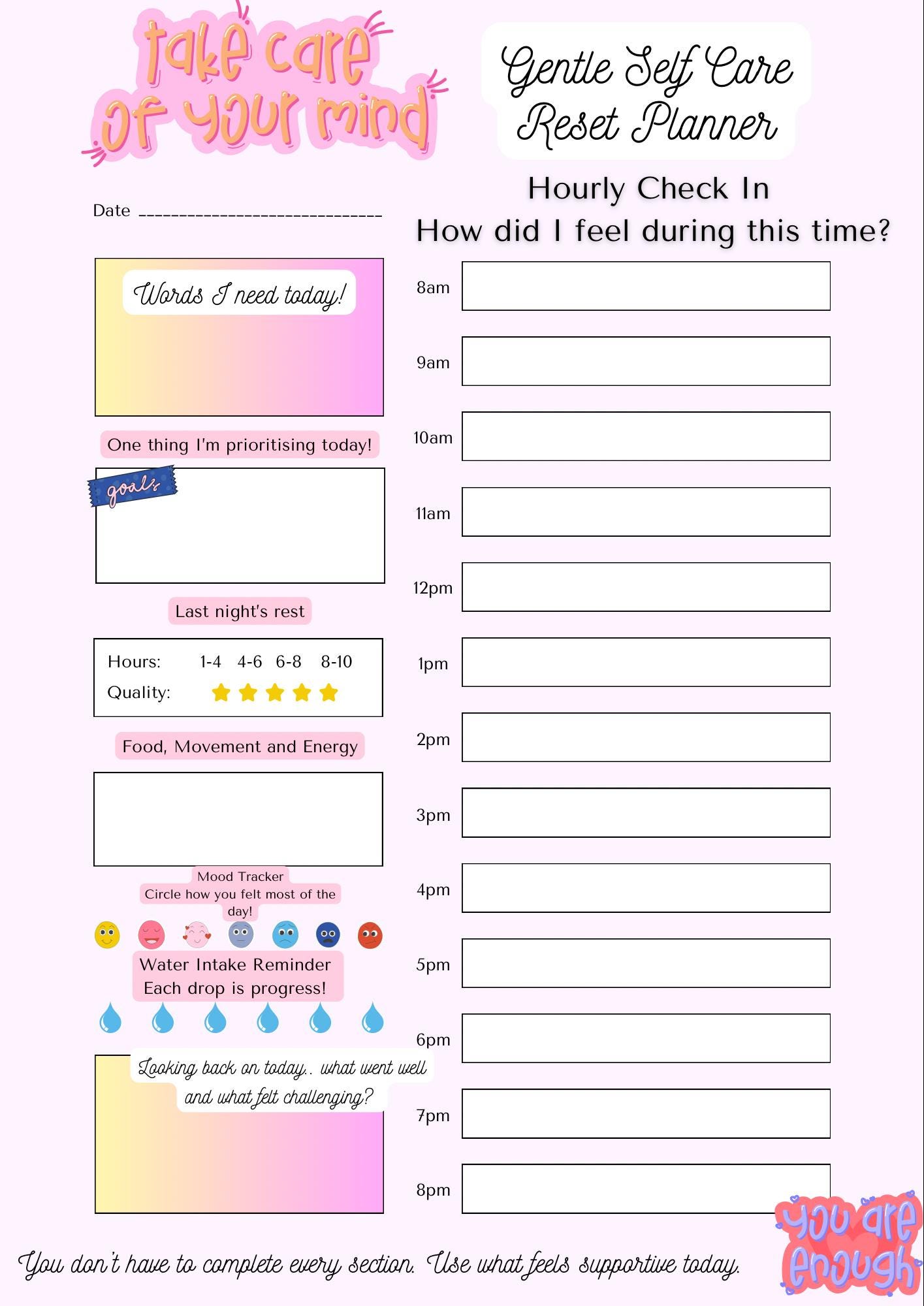 Gentle Self Care Reset Planner | Printable Daily Wellness Planner ...