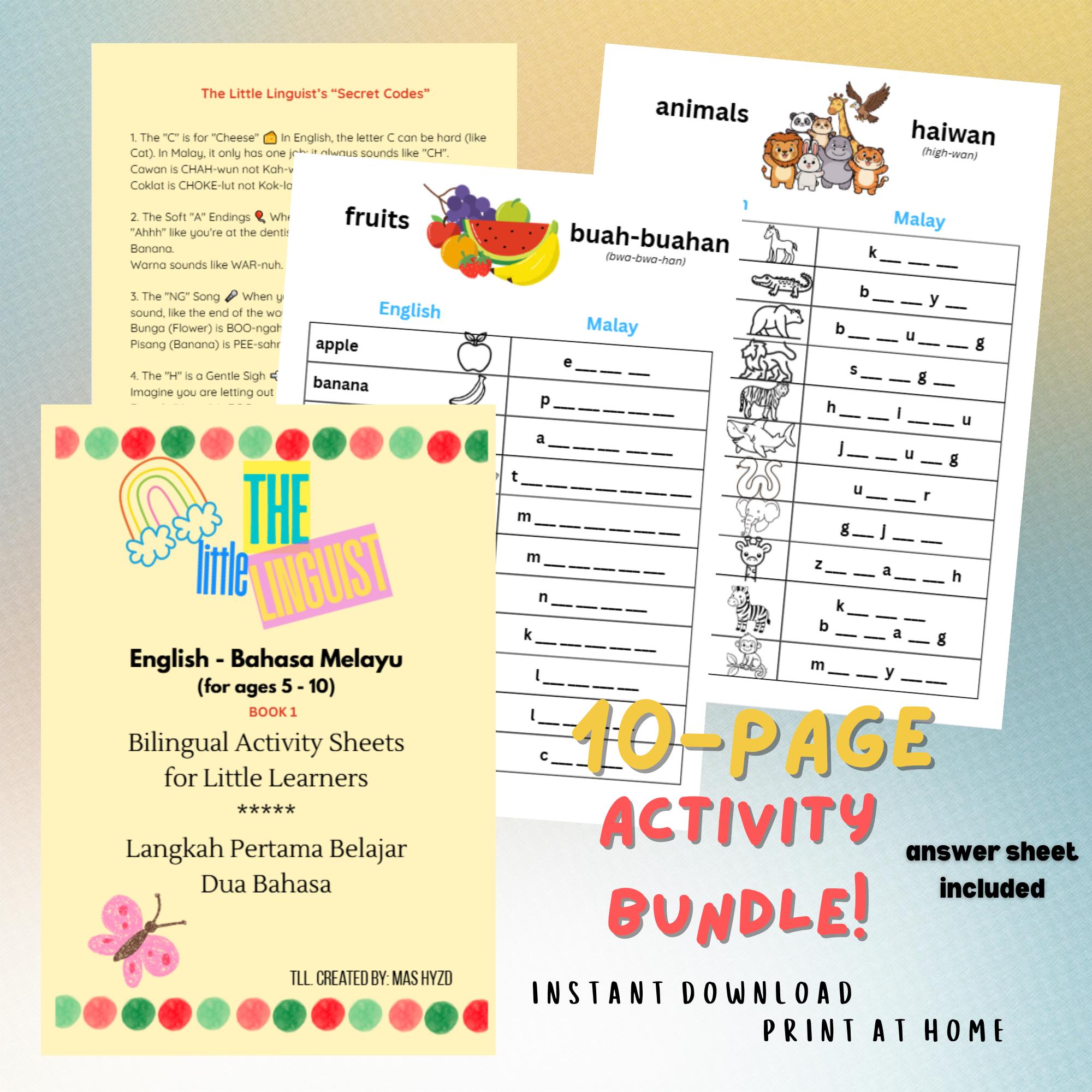English to Malay Language Worksheet – Kids Activity Book, Bilingual Learning (PDF Pattern ...