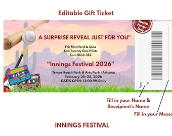 Festival Innings 2026 Ticket Template, Surprise Concert Gift (Printable Ticket Bundle)