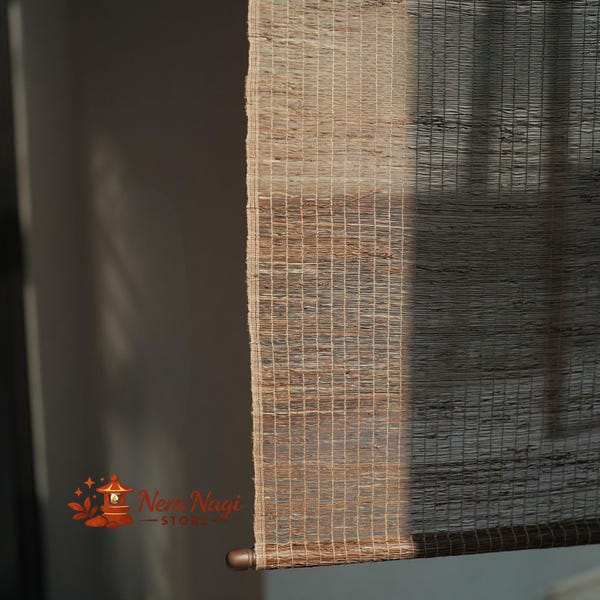 Handwoven Ramie Curtain Custom Size, Japanese Style Bamboo Blind, Natural Room Divider, Doorway Curtain, Organic Home Decor