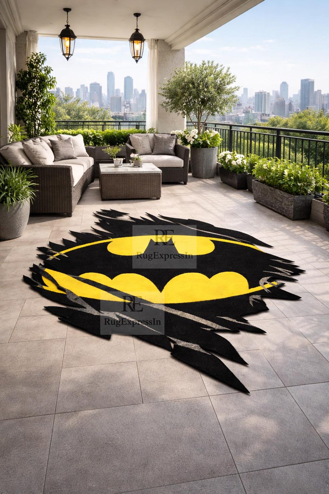 Superhero Inspired Wool Rug, Yellow Black Statement Carpet, Hand-tufted ...