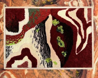 Burgundy Abstract Textile Wall Art, Hand Tufted Fabric Artwork, Framed Fiber Art
