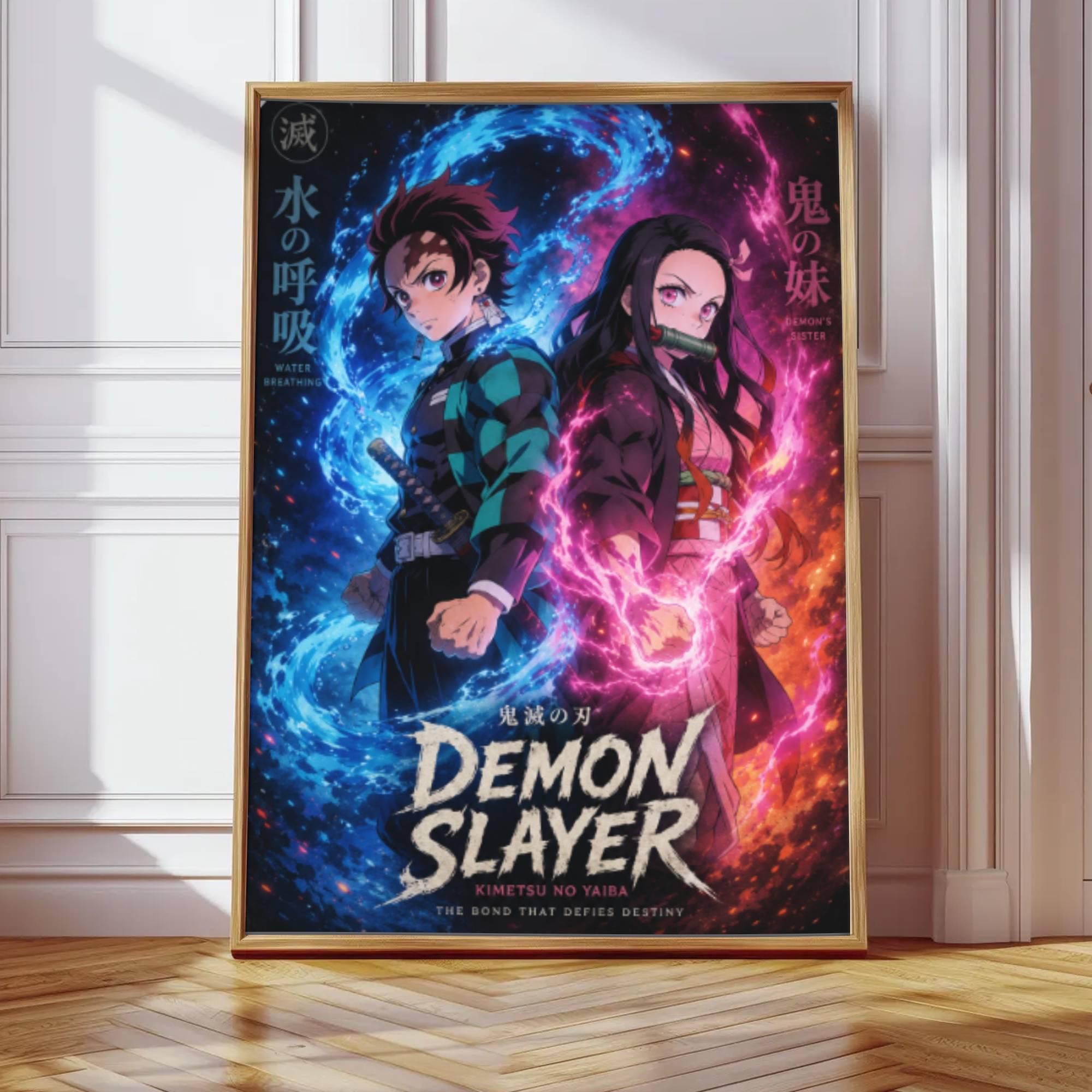 Póster De Lienzo De Demon Slayer Kimetsu No Yaiba, Pintado A Mano, Estilo Art Deco, Para Decoración De Habitación