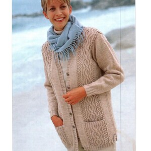 Ladies Cable Cardigan Knitting Patterns, Womens Long Jackets, 32" - 54" Chest, PDF Download