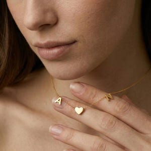 Buchstaben Herzkette 14K Gold Vermeil 925 Silber, Personalisierte Initial Kette, Geschenk