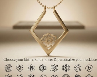Personalized Birth Flower Necklace, Sterling Silver Ring Holder Pendant