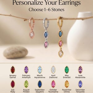 Birthstone Drop Earrings, 14K Gold Vermeil, Sterling Silver, Minimalist Gemstone Jewelry