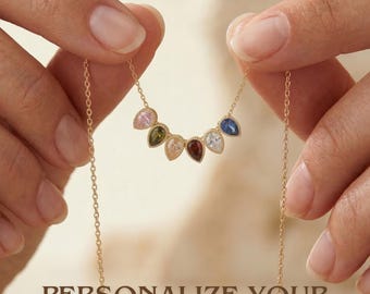 Drop Birthstone Necklace, Double Pear Pendant, 925 Sterling Silver, Rose Gold Vermeil