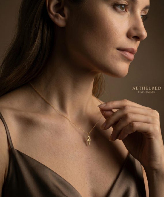 Ägyptisches Lebenssymbol als spiritueller Schmuck,Ankh Kette aus 925 Silber vergoldet Geschenk für Mama