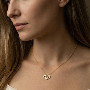 Doppelherz Kette mit Name,Silber 925 vergoldet,Geschenk für Sie, Muttertag Geschenk