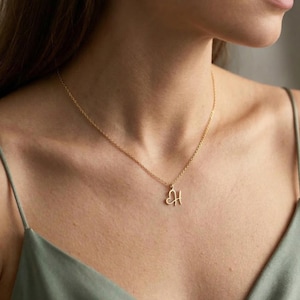 May include: A delicate gold necklace with a pendant shaped like the letter "H" intertwined with a heart. The necklace is worn against a person's skin, and the chain is thin and elegant. The background is a soft, neutral tone.