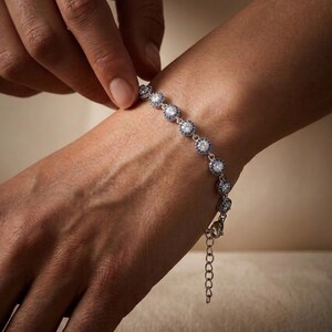 Pulsera de circonita azul con ojo turco, protección de plata de ley, delicada joya con dije de tenis imagen 2