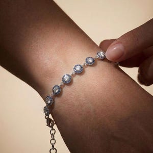 Pulsera de circonita azul con ojo turco, protección de plata de ley, delicada joya con dije de tenis imagen 3