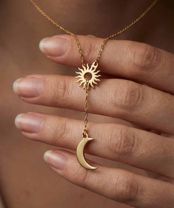 Celestial Sun Moon Necklace, 925 Sterling Silver or Gold Plated Pendant