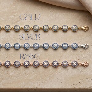 Pulsera de circonita azul con ojo turco, protección de plata de ley, delicada joya con dije de tenis Oro