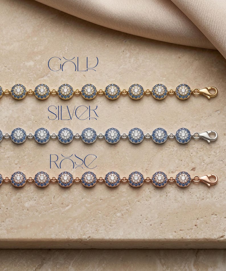Pulsera de circonita azul con ojo turco, protección de plata de ley, delicada joya con dije de tenis Oro