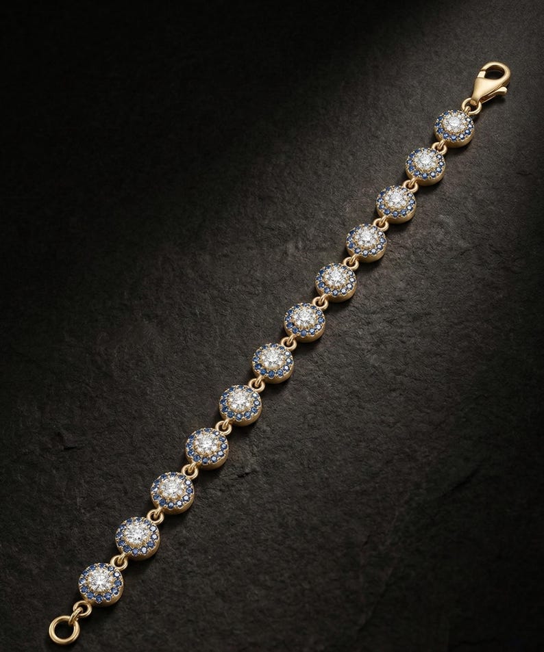 Pulsera de circonita azul con ojo turco, protección de plata de ley, delicada joya con dije de tenis imagen 7