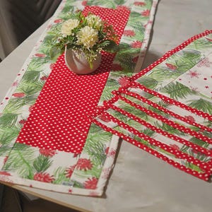クリスマス松葉柄テーブルランナー、キルティングコットン製ホリデーテーブルデコレーション、37 x 12インチ