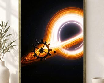 Interstellar Space Station Poster Unframed, Black Hole Sci Fi Movie Wall Art, Cosmic Space Print