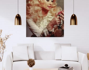 Dolly Parton retro svartvit berömd ikonisk countrysångerska, 70-tals väggkonsttryck (utan ram)