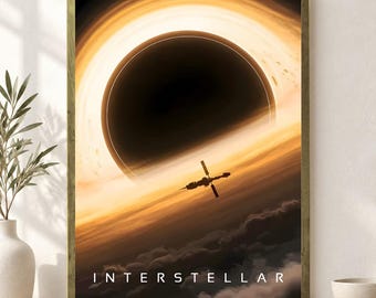 Interstellar Black Hole Spaceship Poster Unframed, Cosmic Sci Fi Movie Wall Art, Space Film Print