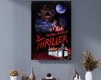 Michael Jackson Thriller-affisch – Väggkonst med vintage-skräckmusik, klassiskt albumomslag, dekoration med popkultur från 80-talet (oramad)