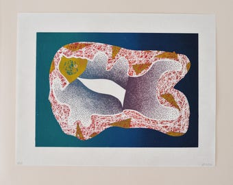 Pequeño estampado minimalista de peces - Serigrafía sobre papel de arroz - Obra de arte acuática moderna