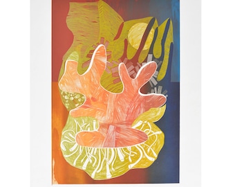 Decorazione murale minimalista scandinava - Serigrafia realizzata a mano - Arte astratta dai colori vivaci con coralli - Regalo per gli amanti dell'arte